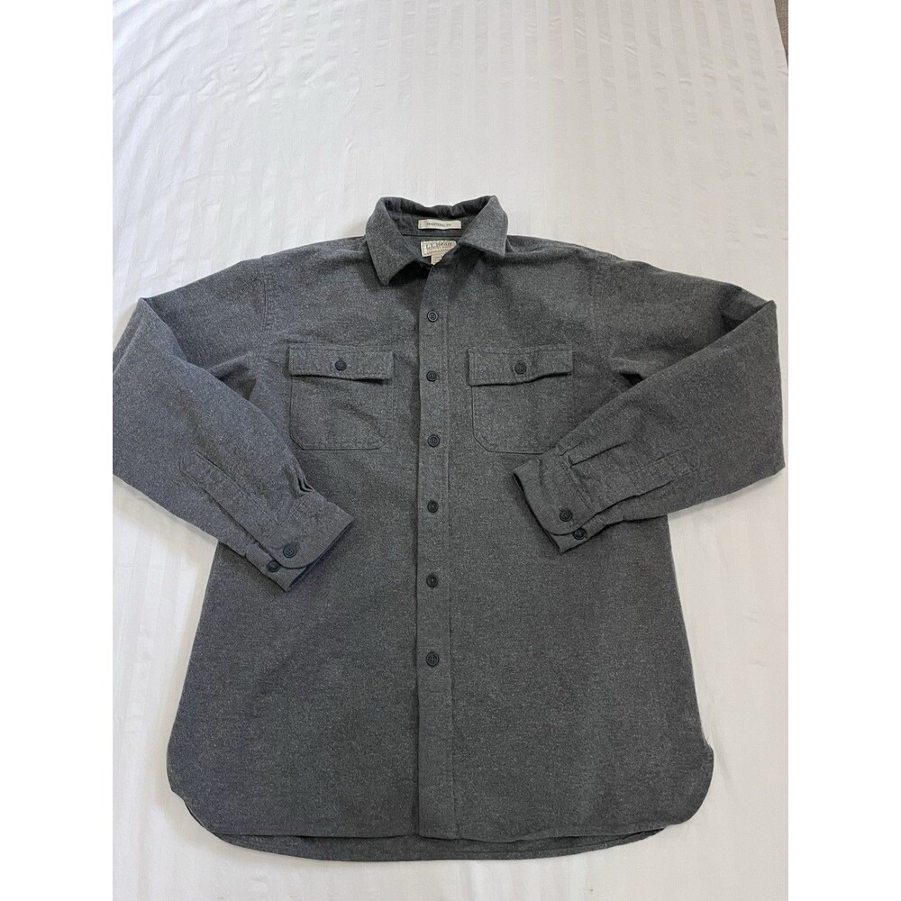 LL Bean Chamois Cloth Shirt Mens Large Regular Gray Heavyweight Flannel Cotton